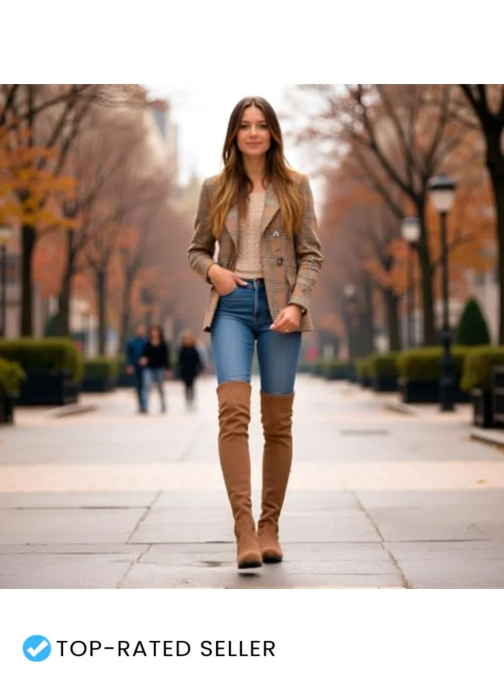 Over the Knee Boots Faux Suede Low Block Heel Stretchy OTK Winter Flat Comfort